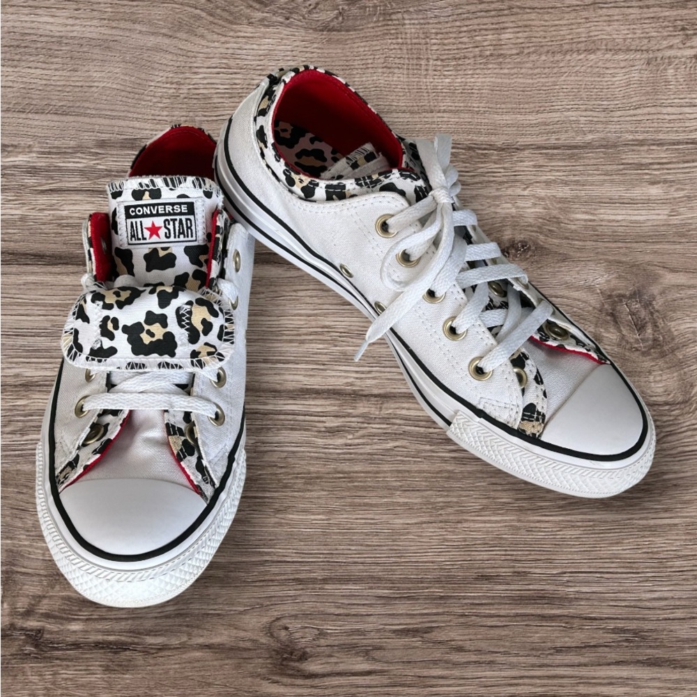 New Converse Chuck Taylor All Star Double Tongue White Leopard Red Sneakers Sz 8 - Picture 6 of 11